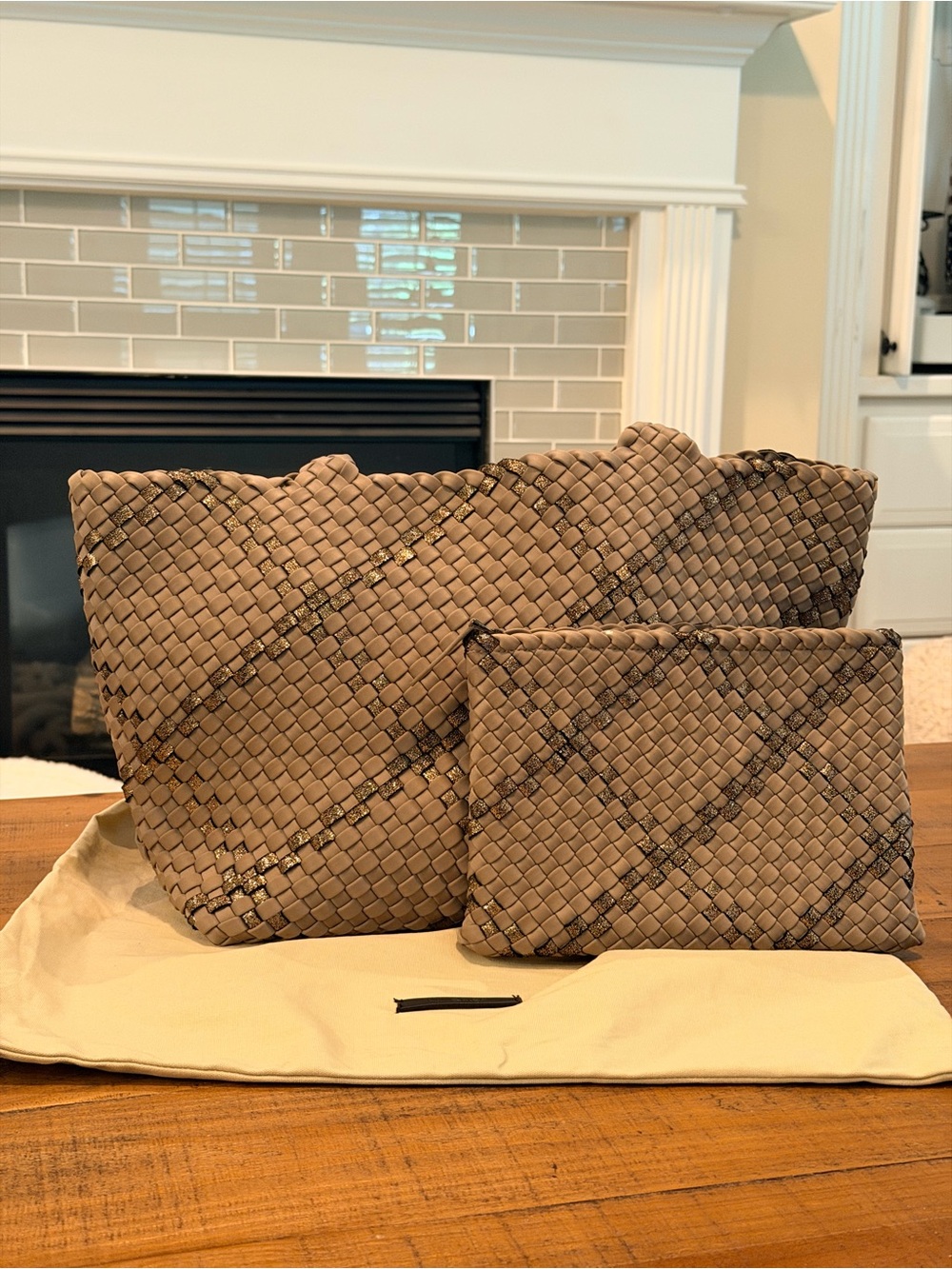 Naghedi St. Barths Woven Tote in Cashmere and Bronze Metallic, Medium